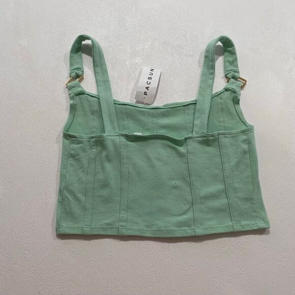PacSun PAC Cares Green Corset Seam Tank Top Women’s Small NWT Adjustable Straps - Picture 2 of 6